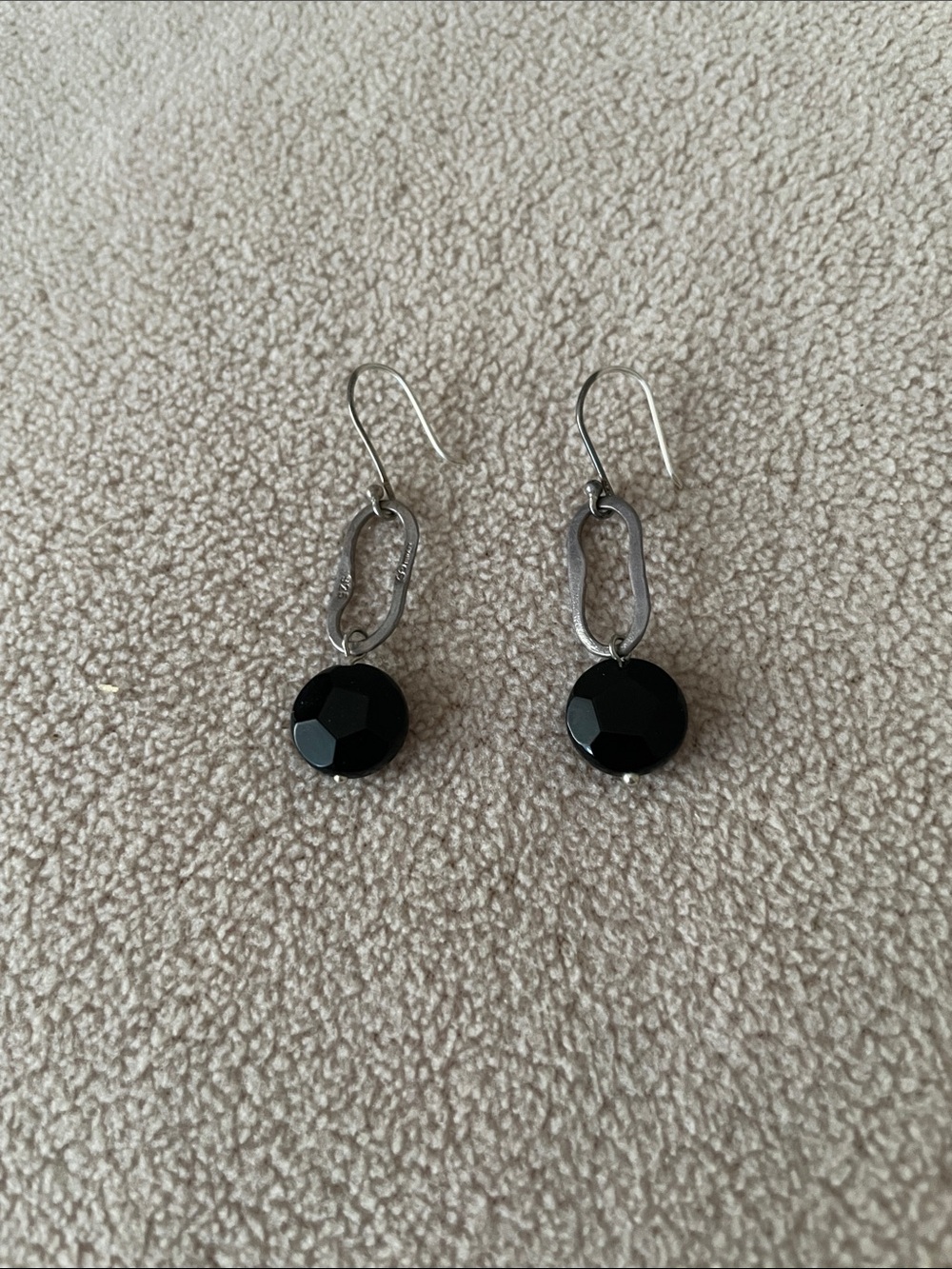 Black Faceted Drop Earrings with Oxidized Silver
